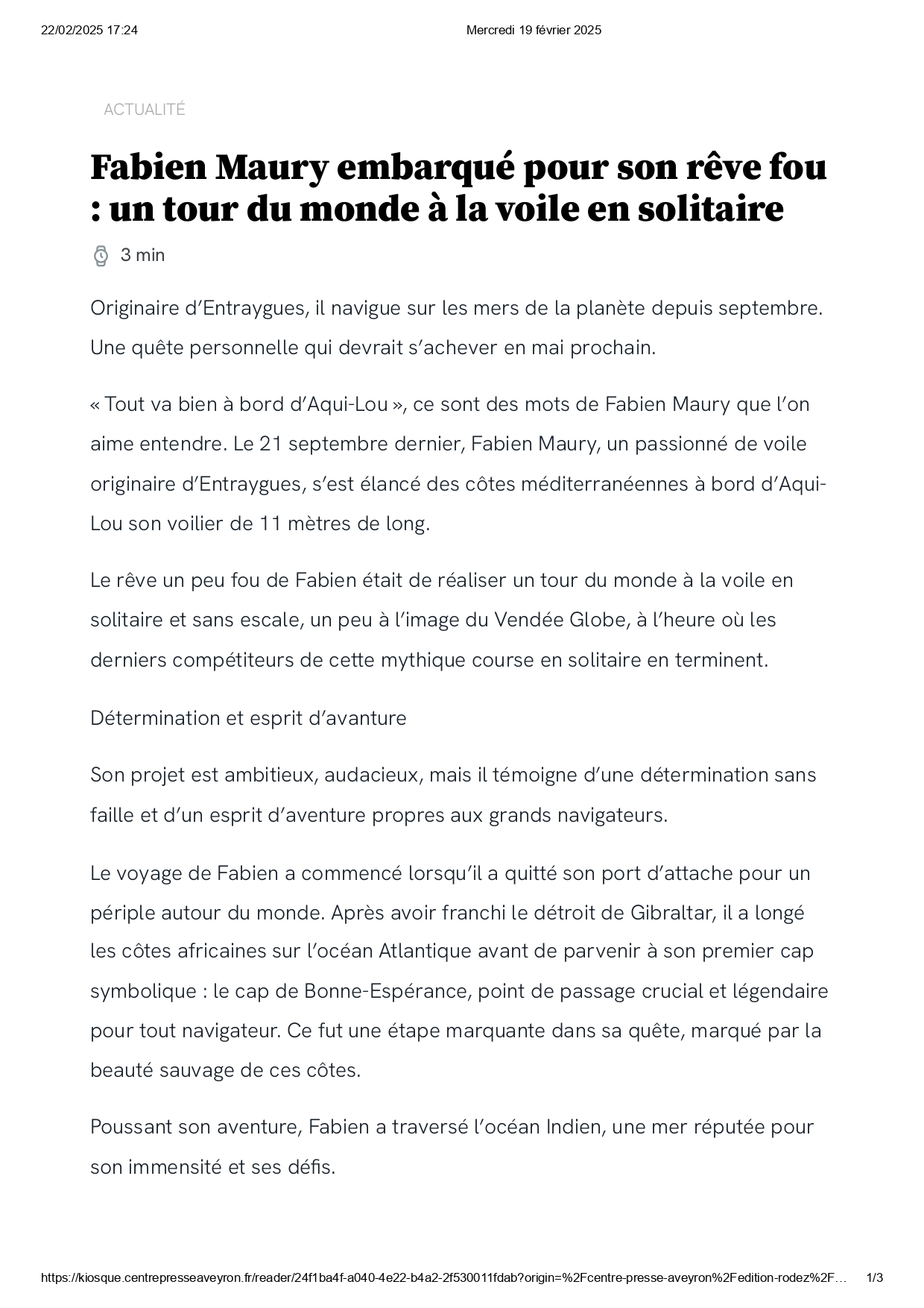 Article du journal CentrePresse 02/2025 page 1